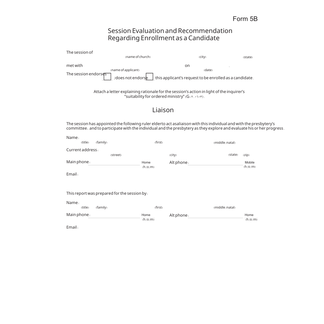 Form 5B Session Evaluation and Recommendation Rega